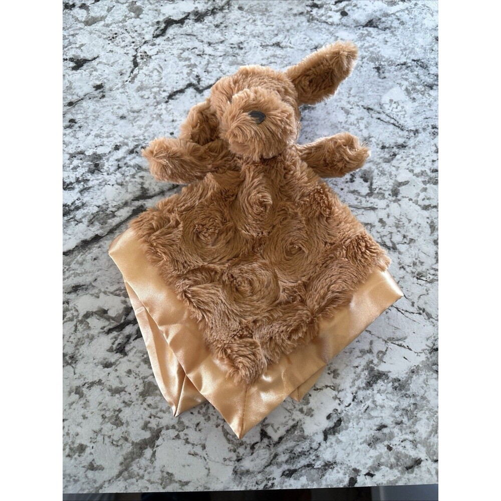 Lovey Security Blanket Tan Puppy Satin Trim Oeko Tex Dog Swirl Baby  14” Soft